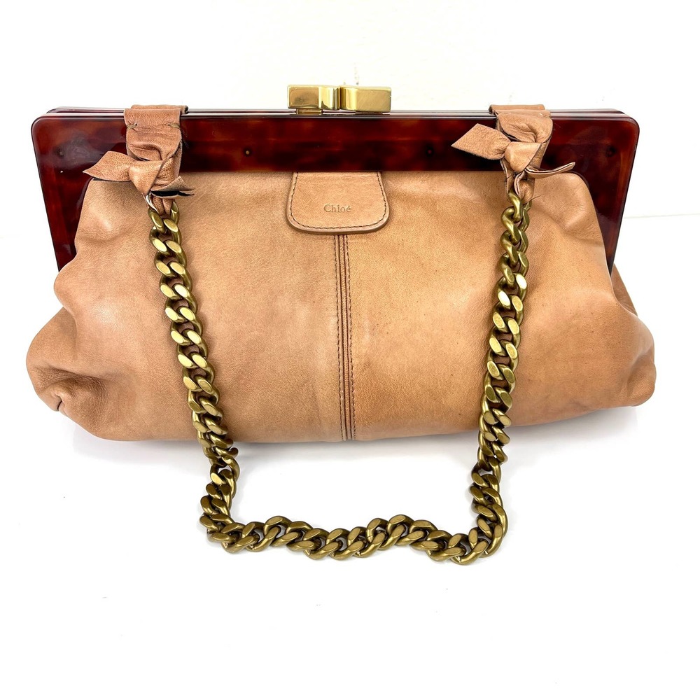 Chloe Leather Frame Shoulder Bag with Chain Straps 2007